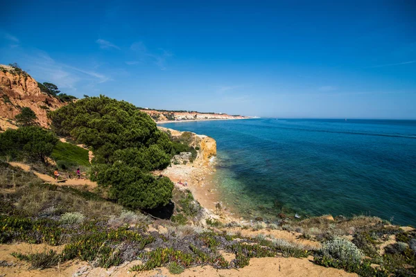 Güzel kayalıklarla Falesia Beach ve Atlas Okyanusu'nda Algarve, Portekiz