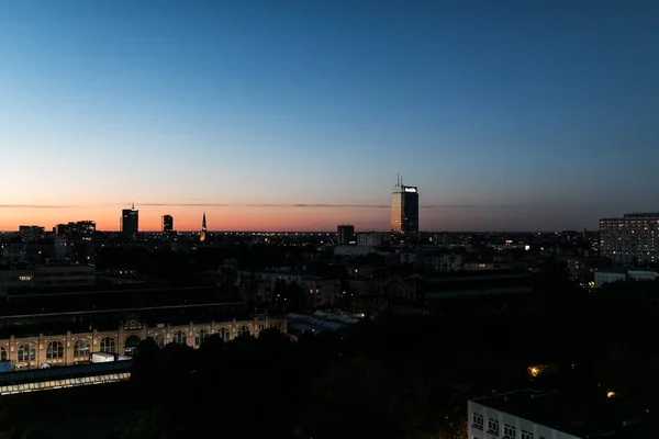 Warschau Centrum Van Stad Bij Zonsondergang Voor Nacht — Stockfoto