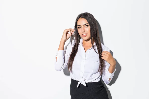 Portrait Happy Young Business Woman Isolated White Background — Stock Photo, Image
