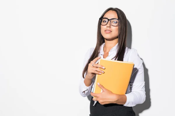 Isolato Giovane Donna Affari Con Notebook — Foto Stock