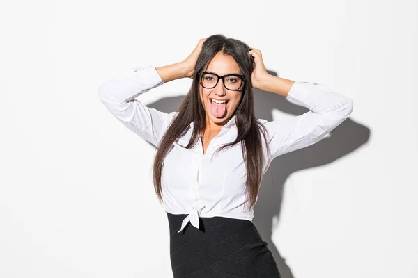 Voel Ontspannen Rustig Binnen Schot Van Positieve Goed Uitziende Zakenvrouw — Stockfoto