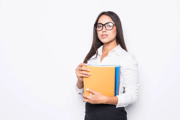 Joven Mujer Negocios Con Libro Aislado Sobre Fondo Blanco — Foto de Stock