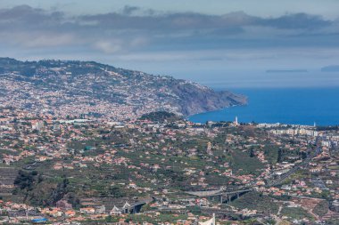 Muhteşem görünümden Cabo Girao cliff Funchal üzerinde gün batımında, Portekiz