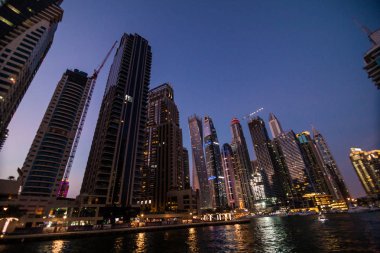 Skycrapers Dubai Marina Şubat 2017, Dubai Yat Limanı gece gece cityscape ışıkları