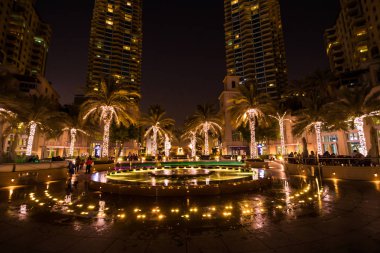 Skycrapers Dubai Marina Şubat 2017, Dubai Yat Limanı gece gece cityscape ışıkları