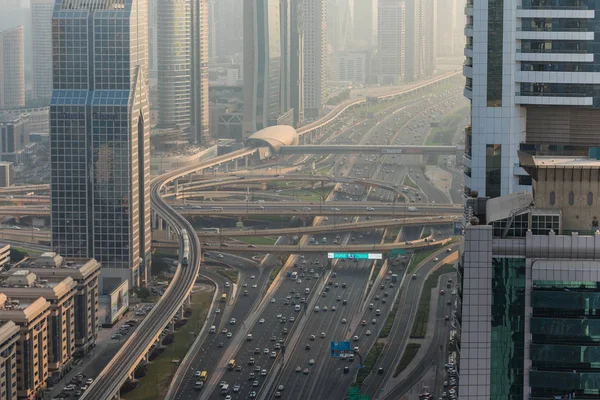 Ovanifrån Många Bilar Bilkö Dubai Förenade Arabemiraten — Stockfoto