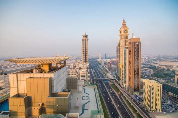 Dubai Skyline Heure Coucher Soleil Émirats Arabes Unis — Photo