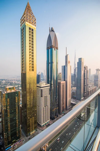 Scenic Aerial View Downtown Dubai United Arab Emirates Skyscrapers Highways — Stock Photo, Image