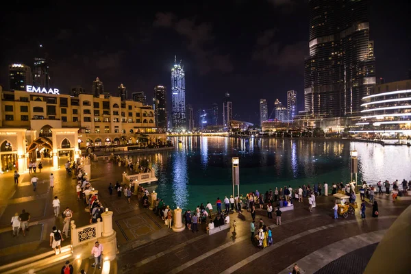 Dubai Eau Octobre 2018 Système Fontaine Record Situé Sur Lac — Photo