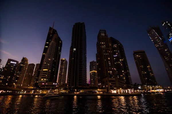 Skycrapers Dubai Marina February 2017 Dubai Marina Night Night Cityscape — Stock Photo, Image