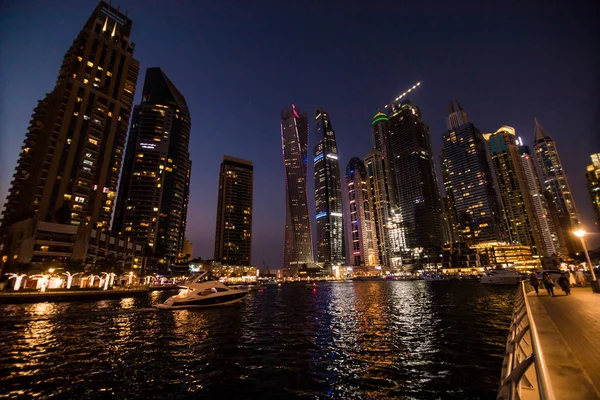 Skycrapers Dubai Marina Février 2017 Dubai Marina Nuit Lumières Paysage — Photo