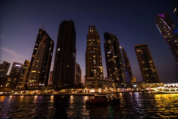 Skycrapers Dubai Marina Février 2017 Dubai Marina Nuit Lumières Paysage — Photo