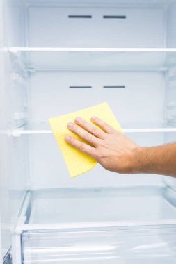 Adam beyaz sarı kauçuk koruyucu eldiven temizlik el yeşil bez açık boş buzdolabı