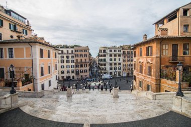 Rome, İtalya - Kasım, 2018: İspanyol Merdivenleri vintage tarzı, Roma, İtalya, Europe bulanık. Bir ünlü ve cazibe Roma ve İtalya'nın Roma İspanyol Merdivenleri vardır.