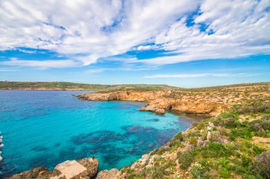 Güzel manzara mavi lagün Malta Island