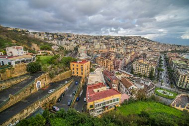 Napoli, Napoli Körfezi ve Vezüv limanda görünümünü görüntüleyin. Campania Bölge. İtalya.