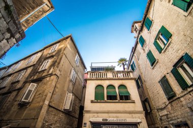 Split, Hırvatistan - Temmuz 2019: Tarihi merkez katedral manzarası, Dalmaçya, Hırvatistan