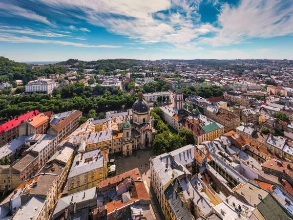 Lviv Desde Vista Pájaro Ciudad Desde Arriba Lviv Vista Ciudad — Foto de Stock