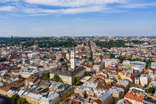 Extremadamente Hermoso Panorama Atardecer Romántico Lviv Desde Altura Del Ojo — Foto de Stock