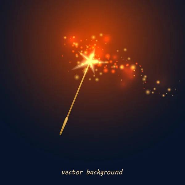 Ilustración vectorial de varita mágica. Varita dorada con una estrella y luz roja — Vector de stock