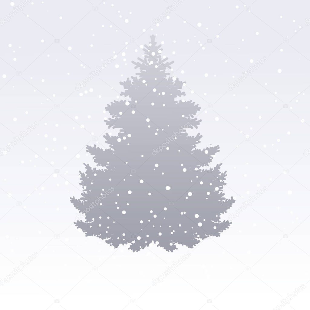 Silhouette of spruce and falling snow, vector illustration