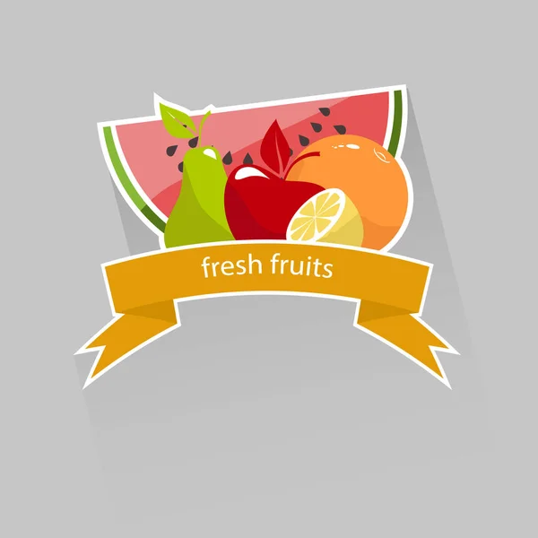 Fruta fresca, pegatina. Ilustración vectorial — Vector de stock