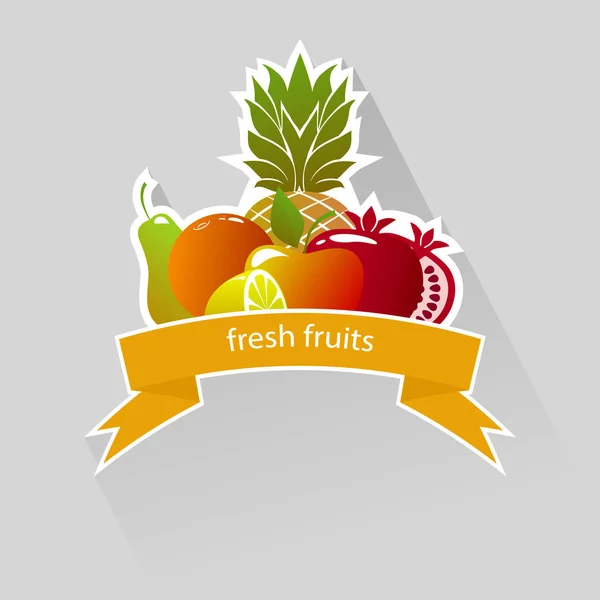 Φρέσκα φρούτα, αυτοκόλλητο. Απεικόνιση διανυσματικών φορέων — Διανυσματικό Αρχείο