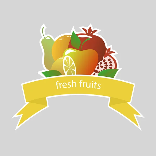 Fruta fresca, pegatina. Ilustración vectorial — Vector de stock