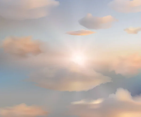 現実的な空の背景。空と雲、太陽が輝く。ベクトル — ストックベクタ
