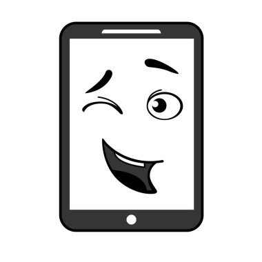 Mutlu bir yüz ile cep telefonu. Kırmızı telefon