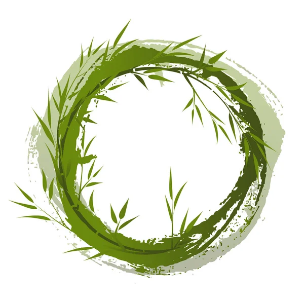 Кругла гранжева рамка з бамбуковими гілками, Векторні ілюстрації. Зелений — стоковий вектор