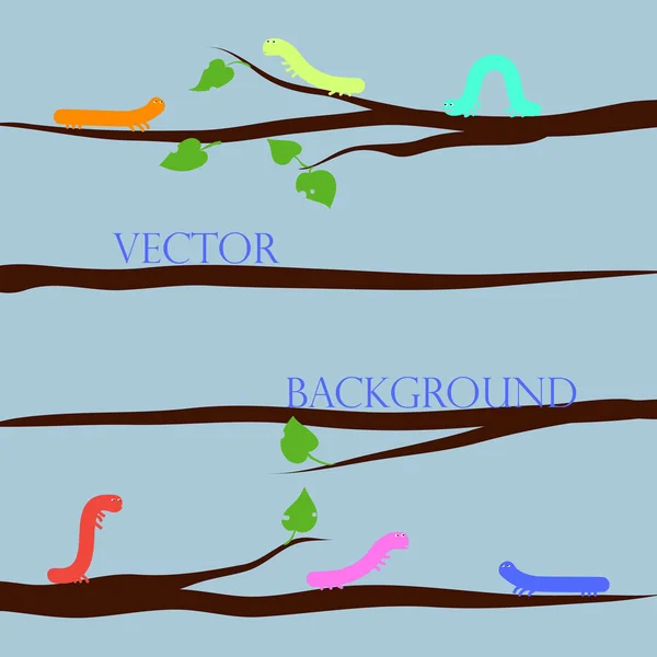 Les chenilles multicolores rampent. Chenilles drôles sur les branches, vecteur — Image vectorielle