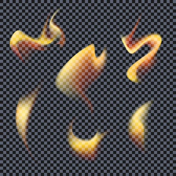 Ildvektor. Skyt tunger på en gjennomsiktig bakgrunn. Gjennomsiktig ild, gjennomsiktige flammetunge – stockvektor