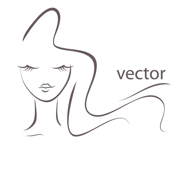 Model with closed eyes. Sketch of head and hair. — Stock Vector