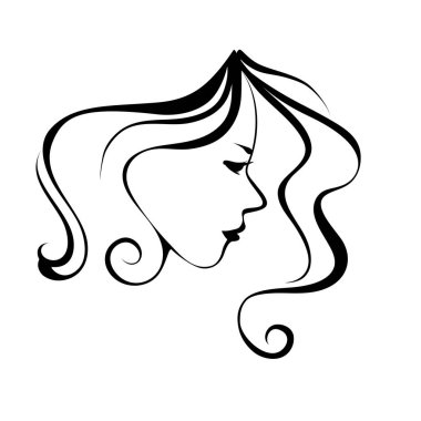 kroki, saç stili olan kız, çizgilerin vektörü. Bir kız resmi,