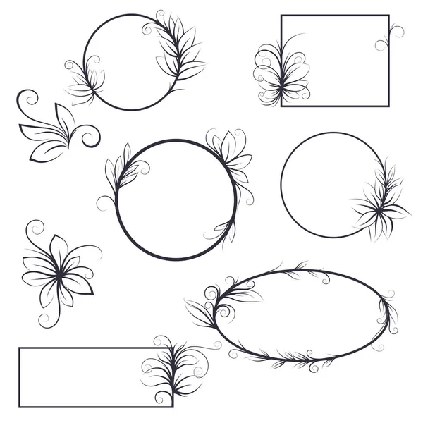 Cadre vectoriel avec éléments décoratifs en forme de feuilles et de boucles. Cadres décoratifs — Image vectorielle