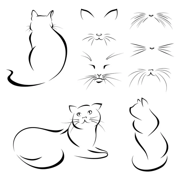 Gatos dibujados por líneas. Imagen de línea de arte. Imágenes de gatos, dibujo lineal . — Vector de stock