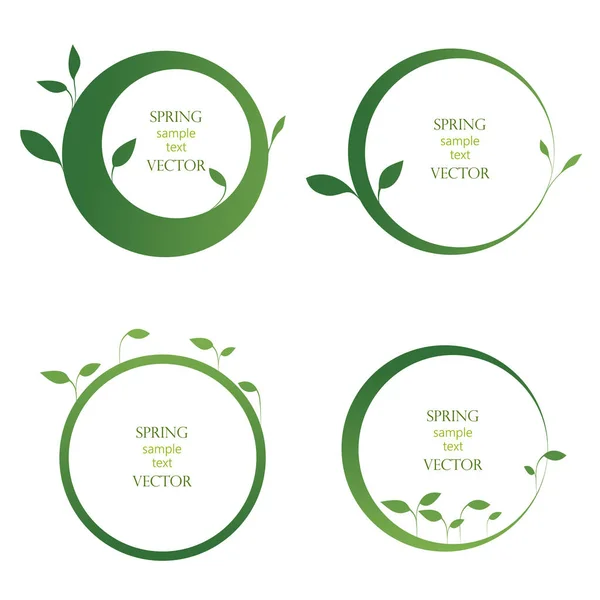 Conjunto de pancartas redondas, verdes, marcos con hojas — Archivo Imágenes Vectoriales