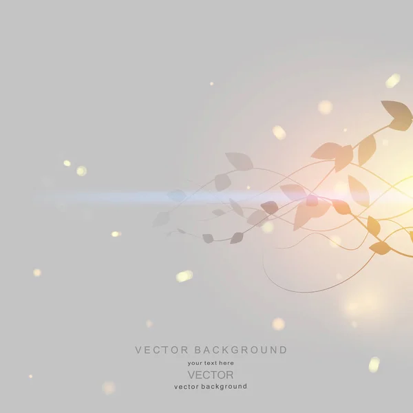 Background with light effect, radiance and undulating branches, bokeh, — Stock Vector