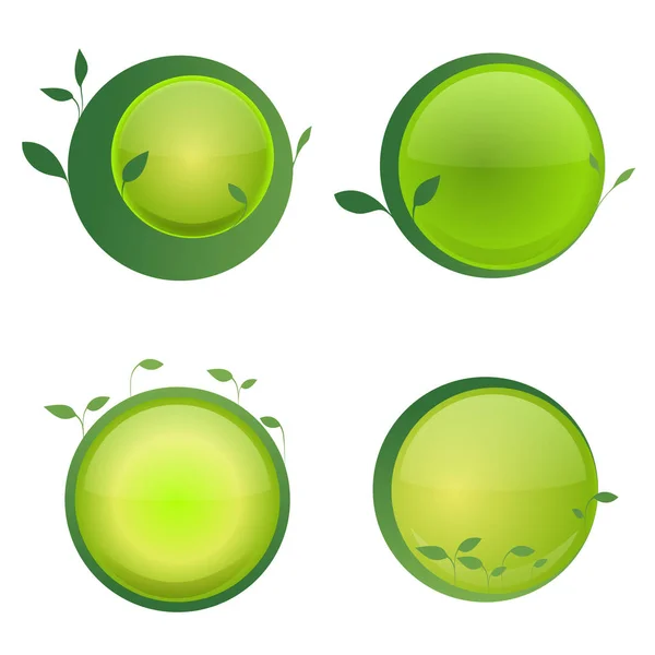 緑のボタンと葉、ベクトルフローラルグリーン要素 — ストックベクタ
