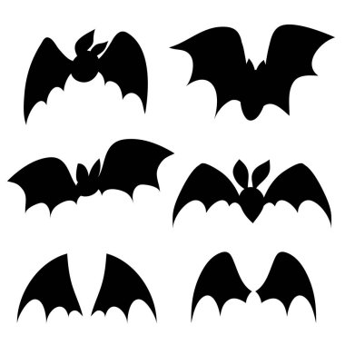 Beyaz arka planda yarasalar, yarasalar ve yarasaların kanatları. Hallowee için vektör yarasalar