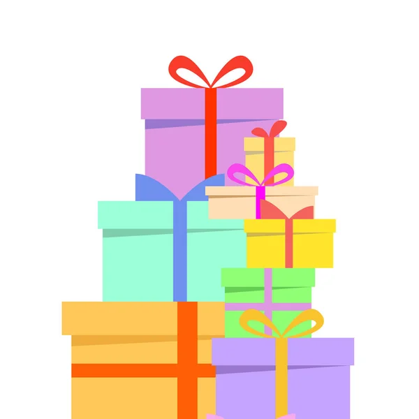 Berg van geschenken, vector illustratie, dozen met geschenken — Stockvector