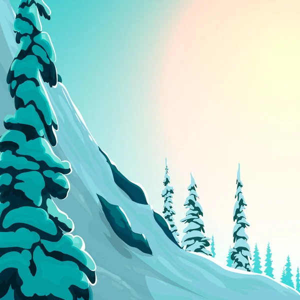 Hermoso paisaje de invierno con abeto. Ilustración de invierno vectorial. Abeto en la nieve, montaña nevada — Archivo Imágenes Vectoriales