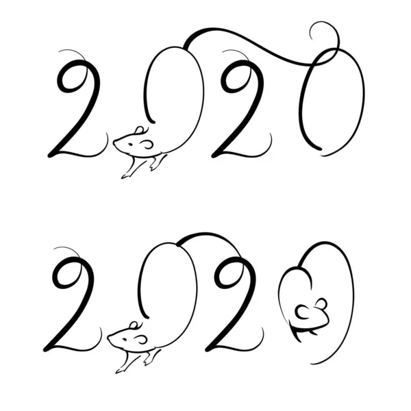 2020 handskrift med möss. Vektor illustration .2020 år råtta. — Stock vektor