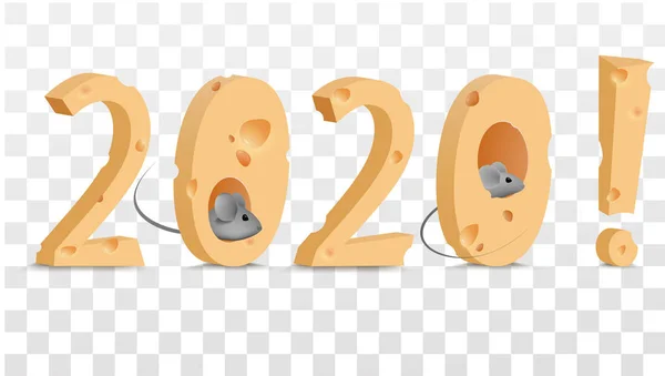 2020, údaje o sýru s myší. Prvky pro novoroční design. Figury ze sýra a šedých krys. Soubor vektoru — Stockový vektor
