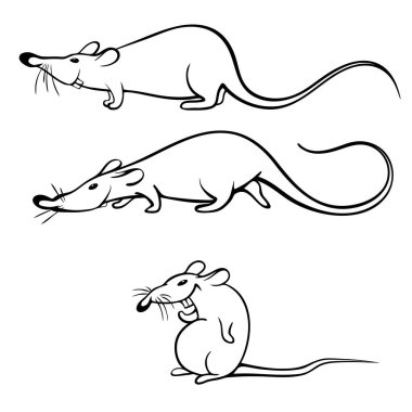 Fare 2020 'nin sembolü. Vektör illüstrasyon ve boyama kitabı. Çizgi roman fareleri