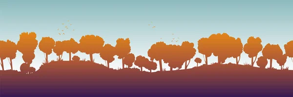 Hintergrund Bäume Vektorsilhouette Des Detaillierten Und Nahtlosen Baumwaldes — Stockvektor
