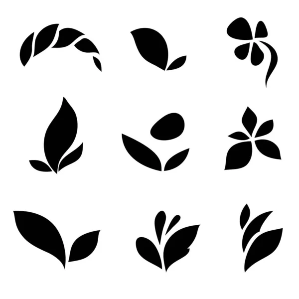 Semboller doğal, logolar için yaprak siluetleri. Logo tasarımı için vektör ögeleri.