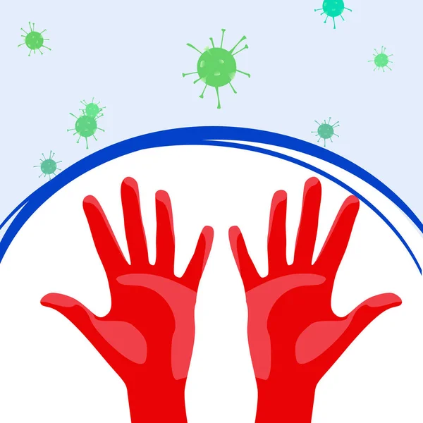 Image des mains et des virus. Illustration vectorielle du coronavirus — Image vectorielle