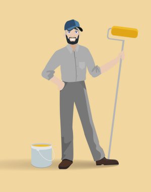 Paten boyacısı, vektör. Vektör karakter çizimi. Ressam duvarları boyar.